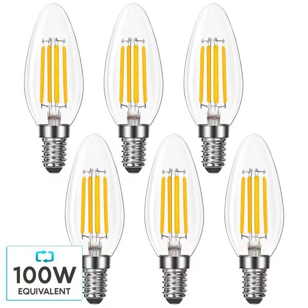 B11 LED Bulbs 7W (100W Equivalent) 800LM 5000K Bright White Dimmable E12 Candelabra Base 6-Pack, Luxrite, Mfr#: LR21638-6PK